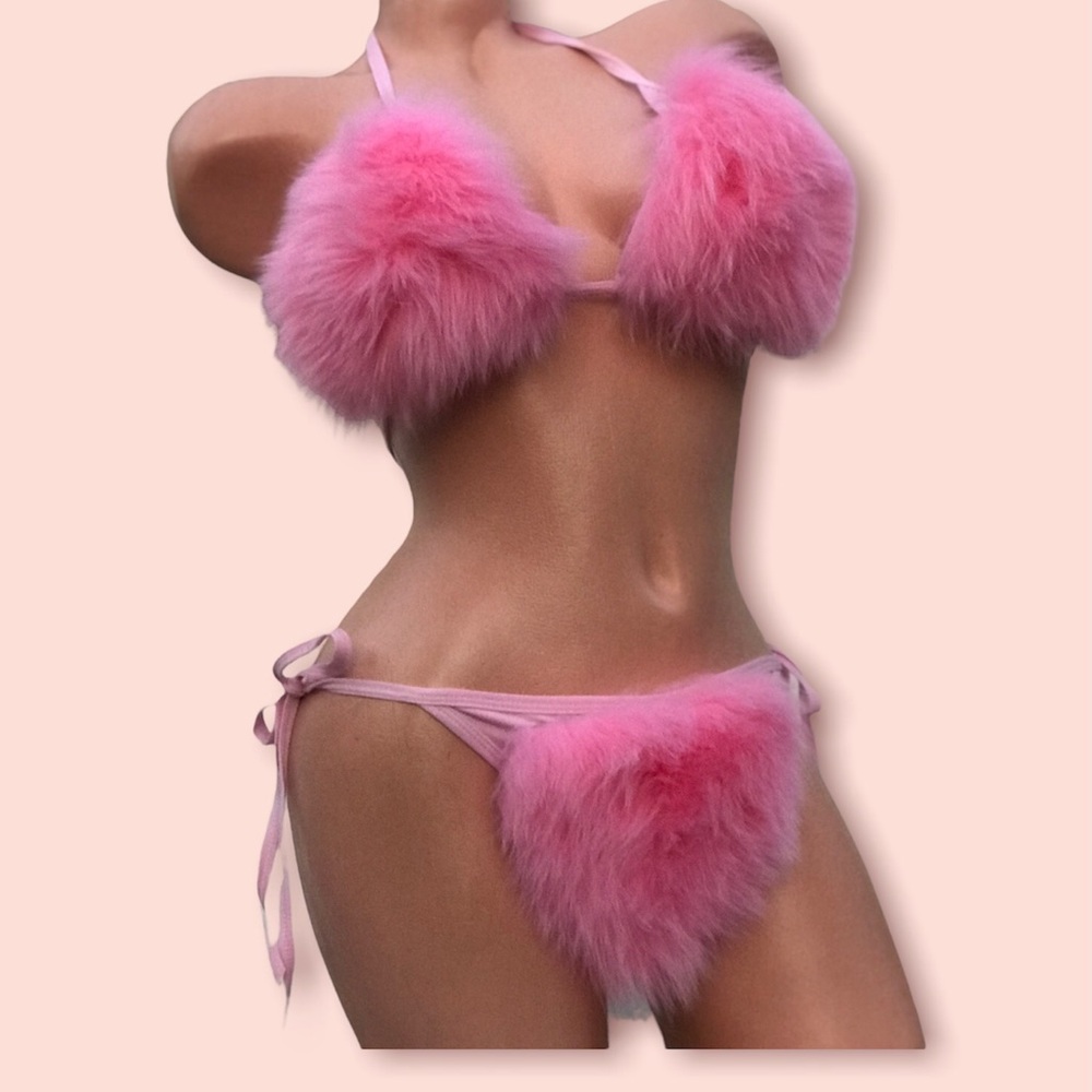 Pink Fuzzy Bikini Set - Picture 2 of 16
